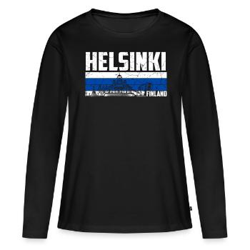 Helsinki, Finlande - T-shirt manches longues Premium bio Femme - noir - Devant - Julia (174cm)