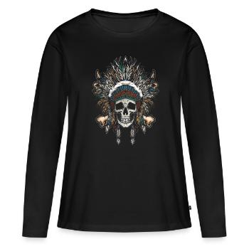 Histoire de squelette de crâne de chef amérindien - T-shirt manches longues Premium bio Femme - noir - Devant - Julia (174cm)