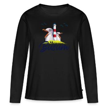 Büsum Nordsee Seebad Leuchtturm Möwe Geschenk - Frauen Premium Bio Langarmshirt - Schwarz - Vorne - Julia (174cm)