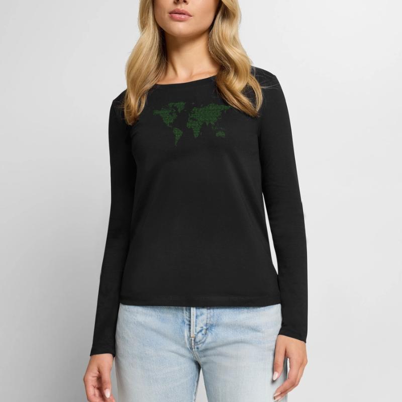 Code binaire Carte du monde binaire Code du monde T-shirt manches longues Premium bio Femme