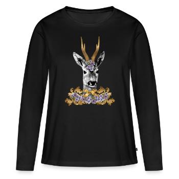 golden roebuck as a costume motif for the Wiesn - Women's Premium Organic Long Sleeve Shirt - black - Front - Julia (174cm)