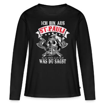 St.Pauli Reeperbahn Hamburg Sankt Paulianer - Frauen Premium Bio Langarmshirt - Schwarz - Vorne - Julia (174cm)