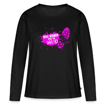 t-shirt fille - real woman play in mud - offrir - T-shirt manches longues Premium bio Femme - noir - Devant - Julia (174cm)