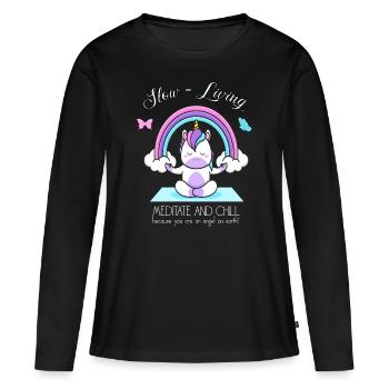 Licorne Meditate Chilln Slow Rainbow - T-shirt manches longues Premium bio Femme - noir - Devant - Julia (174cm)