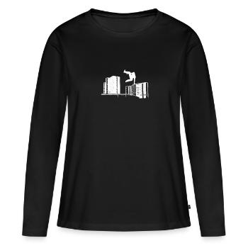 Parkourläufer Hochhäuser Hindernislauf Parkourlauf - Frauen Premium Bio Langarmshirt - Schwarz - Vorne - Julia (174cm)
