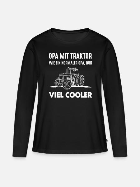 Opa Geburtstag Geschenk Enkel Traktor Vatertag - Frauen Premium Bio Langarmshirt - Schwarz