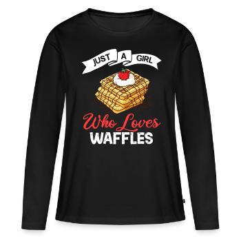 Gaufres Gaufres Gaufres Crêpes Drôle - T-shirt manches longues Premium bio Femme - noir - Devant - Julia (174cm)