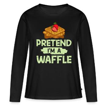 Gaufres Gaufres Gaufres Crêpes Drôle - T-shirt manches longues Premium bio Femme - noir - Devant - Julia (174cm)