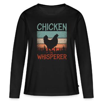 Rétro-chuchoteur poulet Volailles Avicoles - T-shirt manches longues Premium bio Femme - noir - Devant - Julia (174cm)