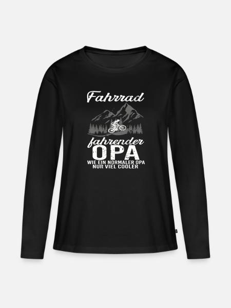 Fahrrad fahrender Opa Vatertag - Frauen Premium Bio Langarmshirt - Schwarz
