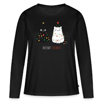Meowy Catmas Christmas Outfit - Frauen Premium Bio Langarmshirt - Schwarz - Vorne - Julia (174cm)
