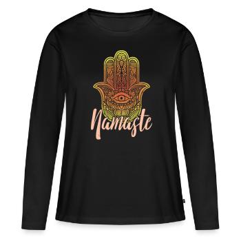 Hamsa Fatima Main Maléfique Namaste spirituel - T-shirt manches longues Premium bio Femme - noir - Devant - Julia (174cm)