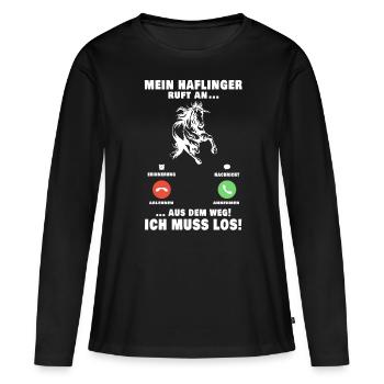 Haflinger Pferd Telefon Reiterin Pferdemädchen - Frauen Premium Bio Langarmshirt - Schwarz - Vorne - Julia (174cm)