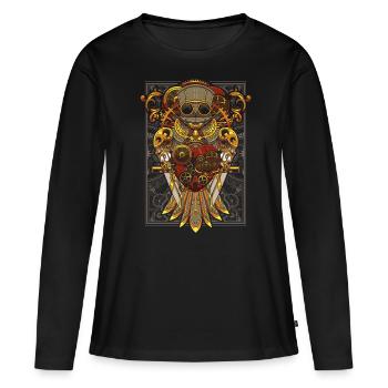 Steampunk Owl Mechanical Bird Clockwork - Women's Premium Organic Long Sleeve Shirt - black - Front - Julia (174cm)
