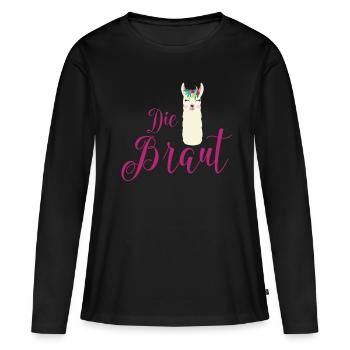 Die Braut Lama Alpaka T-Shirt Geschenk - Frauen Premium Bio Langarmshirt - Schwarz - Vorne - Julia (174cm)