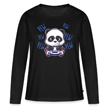 Pew Pew Pew Panda Black and White Gaming Kawaii - Women's Premium Organic Long Sleeve Shirt - black - Front - Julia (174cm)