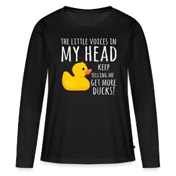 Lustige Gummi Ente Kleine Stimmen in meinem Kopf - Frauen Premium Bio Langarmshirt - Schwarz - Vorne - Julia (174cm)