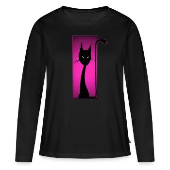 Chat noir, chat noir, drôle, flippant - T-shirt manches longues Premium bio Femme - noir - Devant - Julia (174cm)