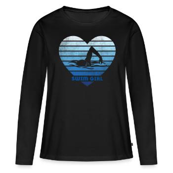 Schwimmerin Schwimmen Mädchen - Frauen Premium Bio Langarmshirt - Schwarz - Vorne - Julia (174cm)