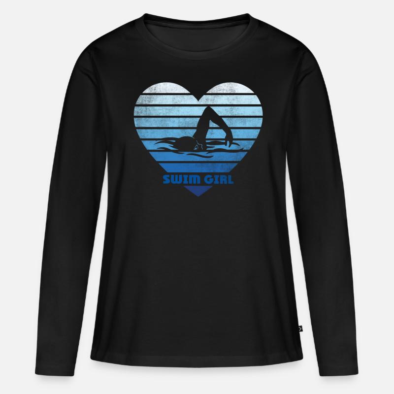 Schwimmerin Schwimmen Mädchen - Frauen Premium Bio Langarmshirt - Schwarz