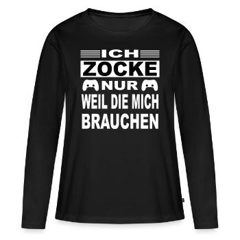 cooles lustiges Gamer Shirt, Ich zocke nur Gaming - Frauen Premium Bio Langarmshirt - Schwarz - Vorne - Julia (174cm)