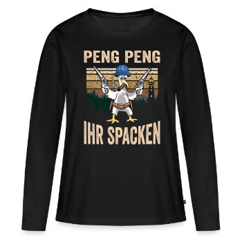Moinsen Moin Peng Peng ihr Spacken Moin Möwe Digga - Frauen Premium Bio Langarmshirt - Schwarz - Vorne - Julia (174cm)
