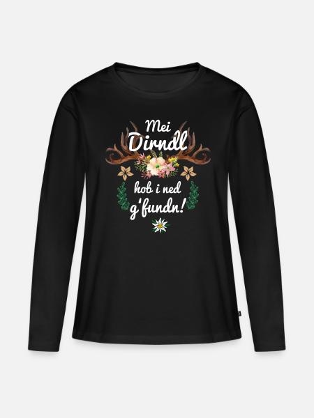 Bayrischer Dialekt Ersatz Dirndl Tracht Hirsch - Frauen Premium Bio Langarmshirt - Schwarz