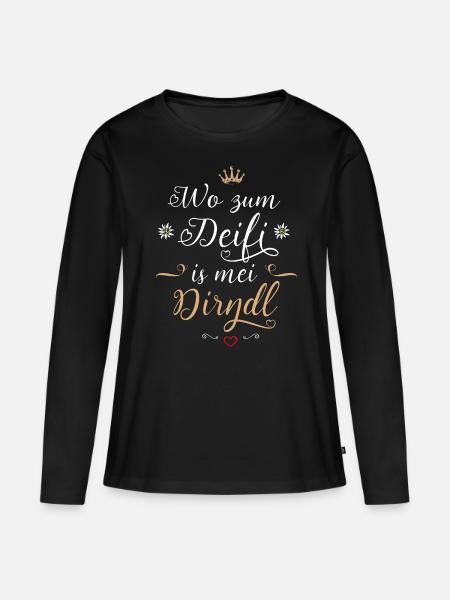 Trachtenshirt Damen Mädchen Dirndl Ersatz Tracht - Frauen Premium Bio Langarmshirt - Schwarz