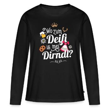 Damen Trachtenshirt Tracht Frauen Deifi Mei Dirndl - Frauen Premium Bio Langarmshirt - Schwarz - Vorne - Julia (174cm)