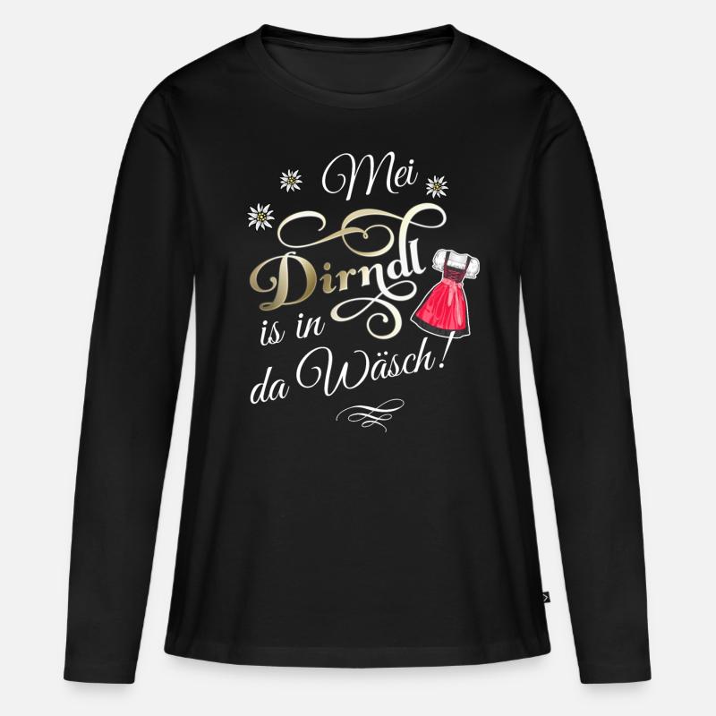 Mei Dirndl is in da Wäsch - Frauen Premium Bio Langarmshirt - Schwarz