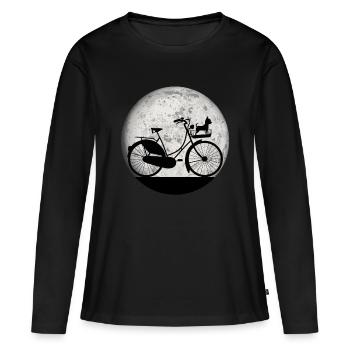 Fahrrad Hund Vintage Mond Frauen Mädchen Shirt - Frauen Premium Bio Langarmshirt - Schwarz - Vorne - Julia (174cm)