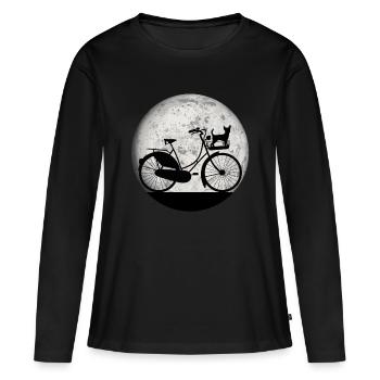 Fahrrad Hund Vintage Mond Frauen Mädchen Shirt - Frauen Premium Bio Langarmshirt - Schwarz - Vorne - Julia (174cm)
