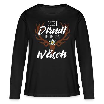 Mei Dirndl is in da Wäsch Hirsch Geweih - Frauen Premium Bio Langarmshirt - Schwarz - Vorne - Julia (174cm)