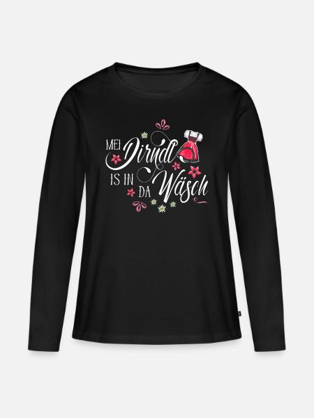 Mei Dirndl is in da Wäsch - Frauen Premium Bio Langarmshirt - Schwarz