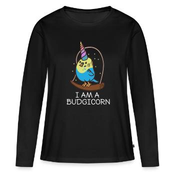 Je suis une perruche licorne perruche - T-shirt manches longues Premium bio Femme - noir - Devant - Julia (174cm)