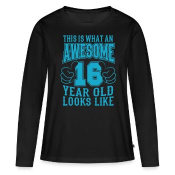 J’ai 16 ans 16 ans de vie garçons 16 ans - T-shirt manches longues Premium bio Femme - noir - Devant - Julia (174cm)