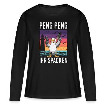 Moin Lübeck Moin Oldenburg Moin Hamburg Rostock - Frauen Premium Bio Langarmshirt - Schwarz - Vorne - Julia (174cm)