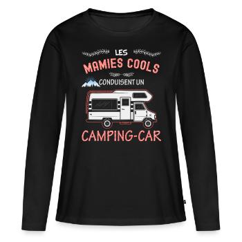Camping-car mamie cools, grand-mère cool - T-shirt manches longues Premium bio Femme - noir - Devant - Julia (174cm)
