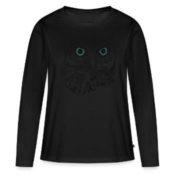 Eulen Vogelmotiv - Frauen Premium Bio Langarmshirt - Schwarz - Vorne - Julia (174cm)