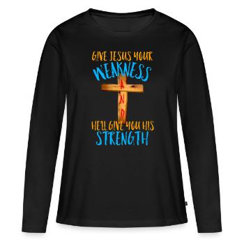Jésus-Christ Jésus-Christ Jésus - T-shirt manches longues Premium bio Femme - noir - Devant - Julia (174cm)