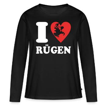 Rügen Souvenir I Love Rügen - Frauen Premium Bio Langarmshirt - Schwarz - Vorne - Julia (174cm)