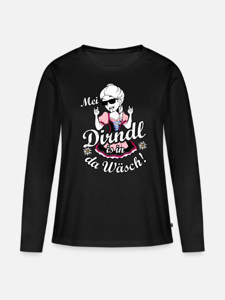 Mei Dirndl is in da Wäsch Trachtenshirt Damen - Frauen Premium Bio Langarmshirt - Schwarz