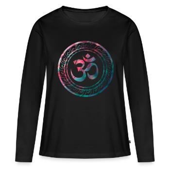 Om Ohm Aum Buddhism Symbole Yoga Sanskrit - T-shirt manches longues Premium bio Femme - noir - Devant - Julia (174cm)