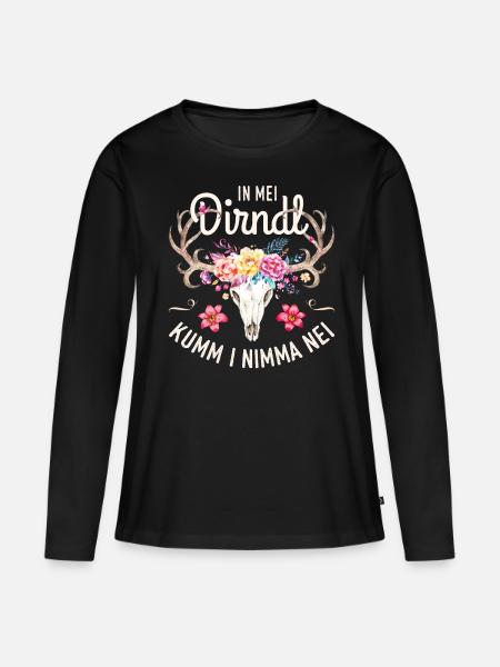 Trachtenshirt Damen In mei Dirndl kumm i nimma nei - Frauen Premium Bio Langarmshirt - Schwarz