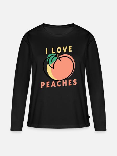 I Love Peaches Fruit Vegetarian Vegan - Frauen Premium Bio Langarmshirt - Schwarz