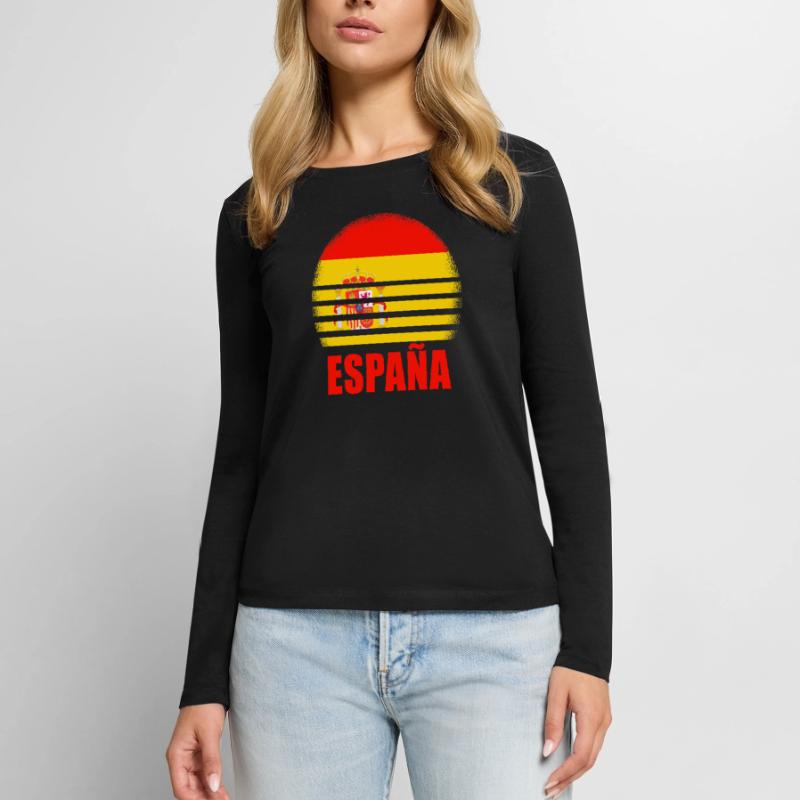 Espagne Drapeau espagnol USA Majorque Madrid Ameri T-shirt manches longues Premium bio Femme