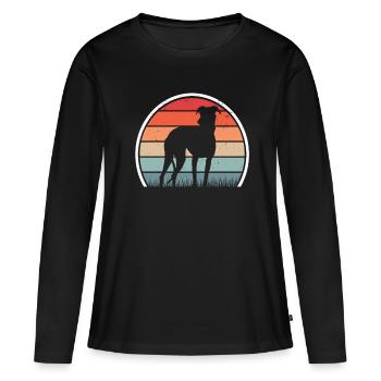 Whippet Retro Windhund Vintage Sighthound - Frauen Premium Bio Langarmshirt - Schwarz - Vorne - Julia (174cm)