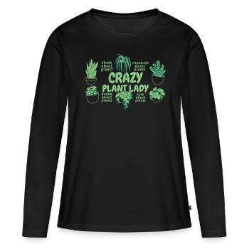 Crazy Plant Lady Plant Amateur de plantes - T-shirt manches longues Premium bio Femme - noir - Devant - Julia (174cm)