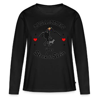 Frauchen Hund Wandern Gassi - Frauen Premium Bio Langarmshirt - Schwarz - Vorne - Julia (174cm)
