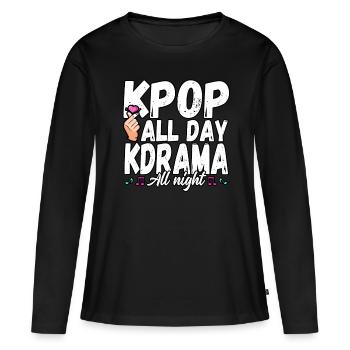 Funny K-pop All Day K-drama All Night Idols Bias - Women's Premium Organic Long Sleeve Shirt - black - Front - Julia (174cm)